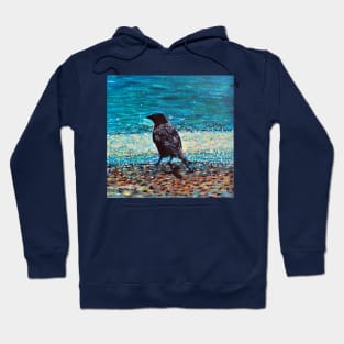 Crow on the Beach Painting Hoodie